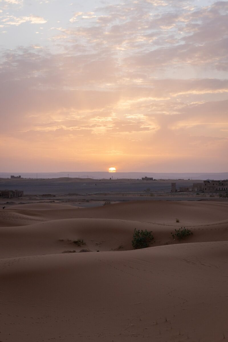 merzouga desert, sunrise, desert, early morning, merzouga, morocco, sky, clouds, sun, dunes, sand, nature